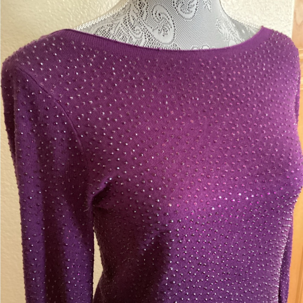 Alice + Olivia Simon All Over Crystal Tunic Sweater Plum Glam